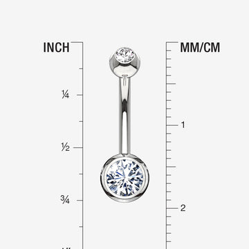 Detail View 1 of 14 Karat White Gold Double Gem Ball Sparkle Basic Belly Button Ring-Clear Gem